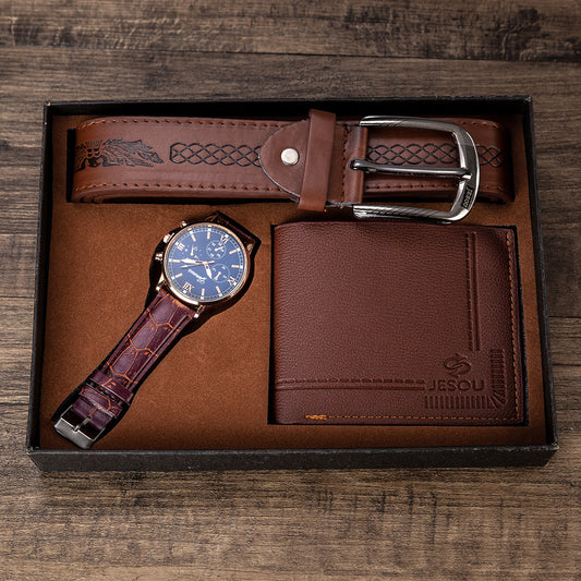 Men's gift set - exquisite packaging of a watch + wallet and belt set - creative combination set - fashionable