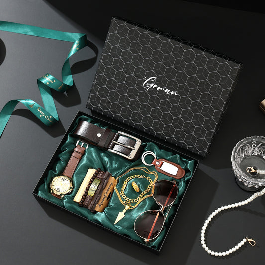 Watch Set, Cool Stainless Steel Quartz Watch + Perfume + Decorative Glasses, Multiple Colors Available, Perfect Birthday Gift